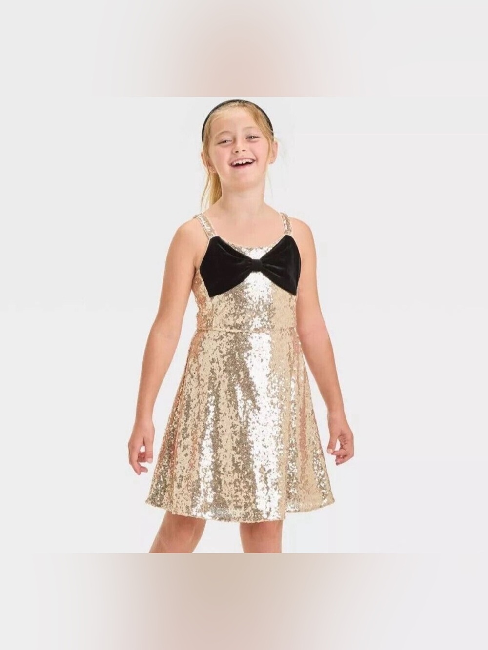 Cat & Jack Girls Gold Sequin Party Dress – Size M (8) – New Without Tags